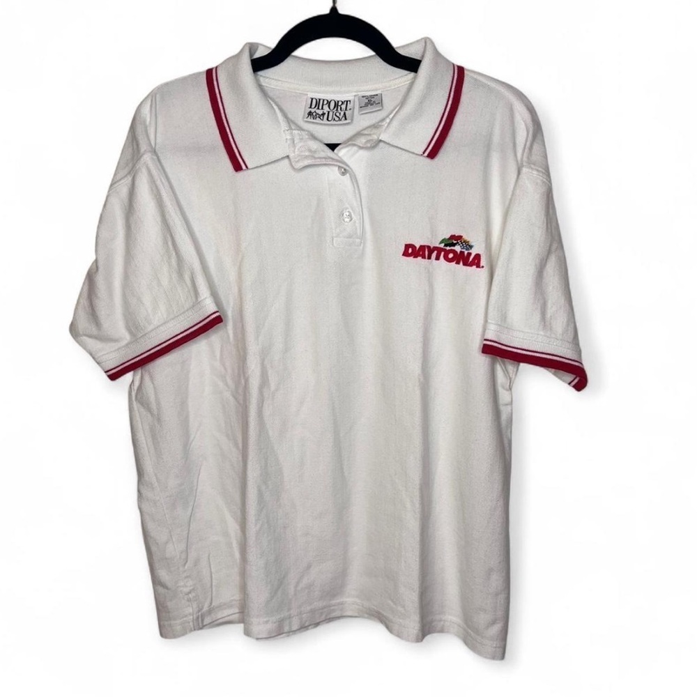 Vintage Diport USA Daytona Polo Shirt White Red Trim XL 100% Cotton